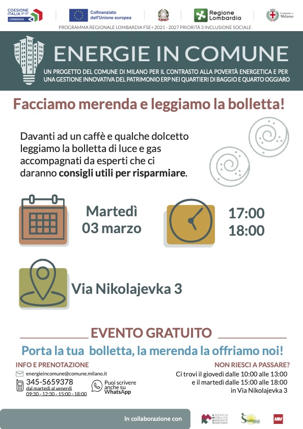 Energie in Comune 3 marzo 2026 | merenda con Sportello Energia